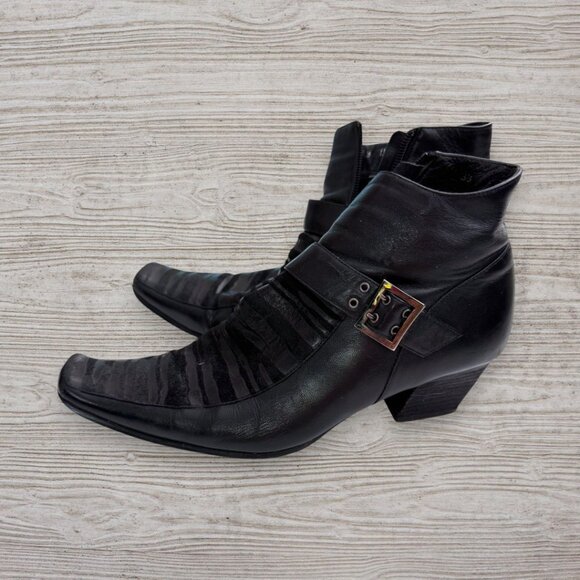 RUPERT Vintage Black Leather Square Toe Stripe Western Moto Ankle Boots EU 38 - Picture 6 of 8